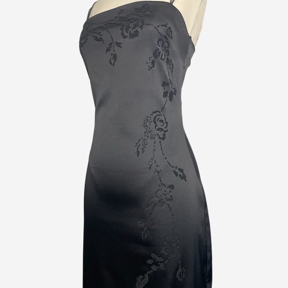 Vintage 90s y2k Byer Too! Black satin floral beaded maxi dress prom minimalist S - Picture 4 of 12
